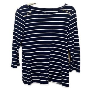 Kim Rogers Navy And White Striped Blouse - Petite M